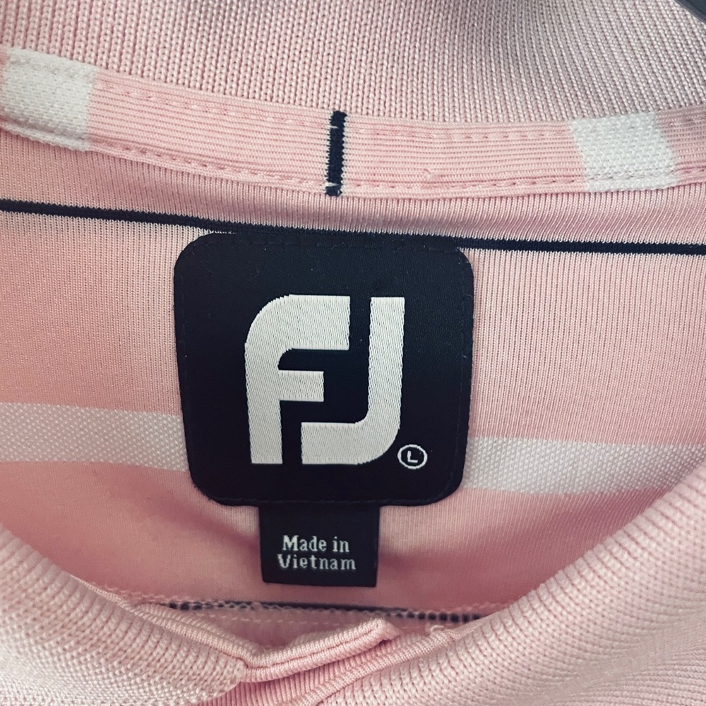 FootJoy men’s short sleeve stretch polo golf shirt L pink white black stripe - Picture 4 of 9